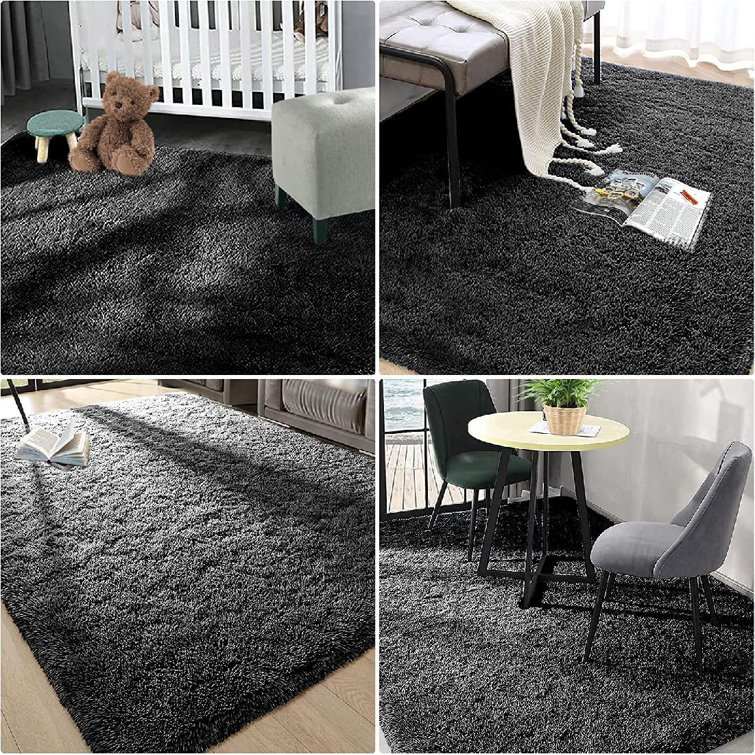 Mercer41 Dubien Faux Fur Black Rug Wayfair
